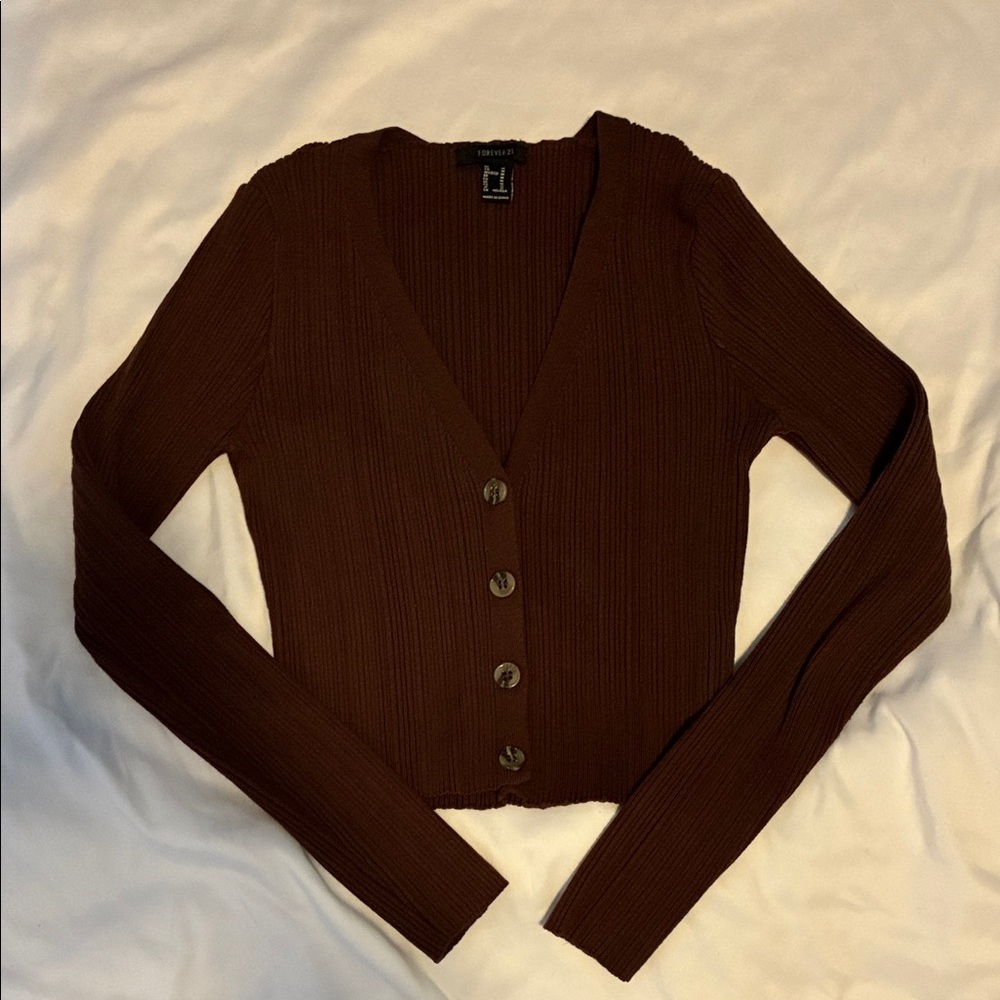 Forever 21 Chocolate Cropped Button-Up Cardigan